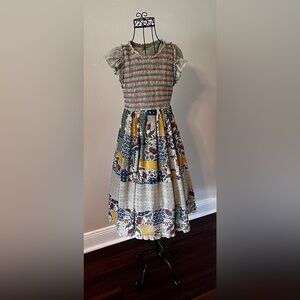 Bohemian Multicolor Patchwork Dress with ruffle sleeves Sz S/M